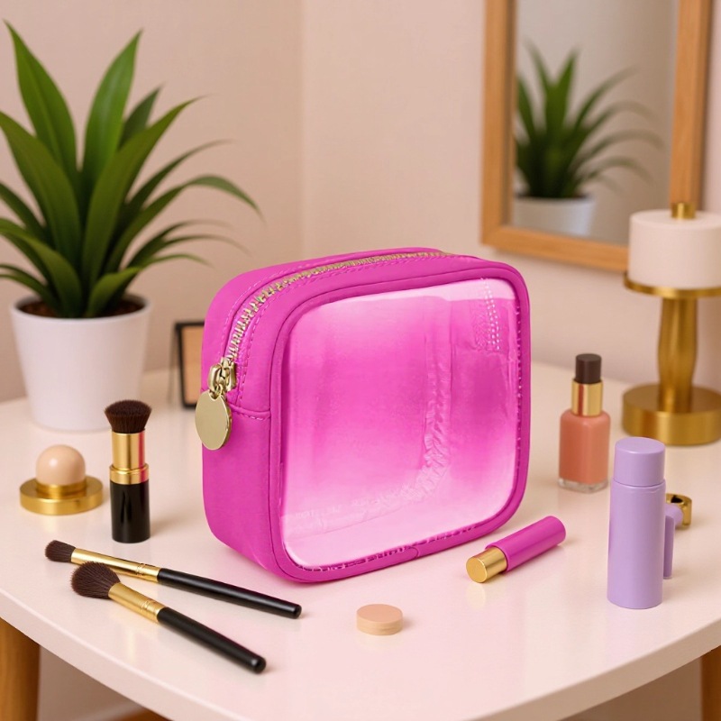 Cross-Border New Nylon Cosmetic Bag Women's Cosmetic Storage Bag Pvc Transparent Waterproof Travel Toiletry Bag Factory Wholesale