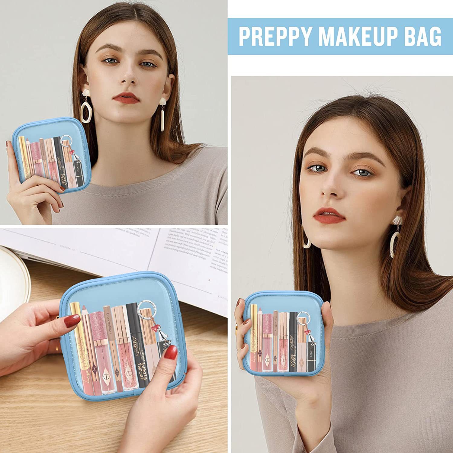 Cross-Border New Nylon Cosmetic Bag Women's Cosmetic Storage Bag Pvc Transparent Waterproof Travel Toiletry Bag Factory Wholesale