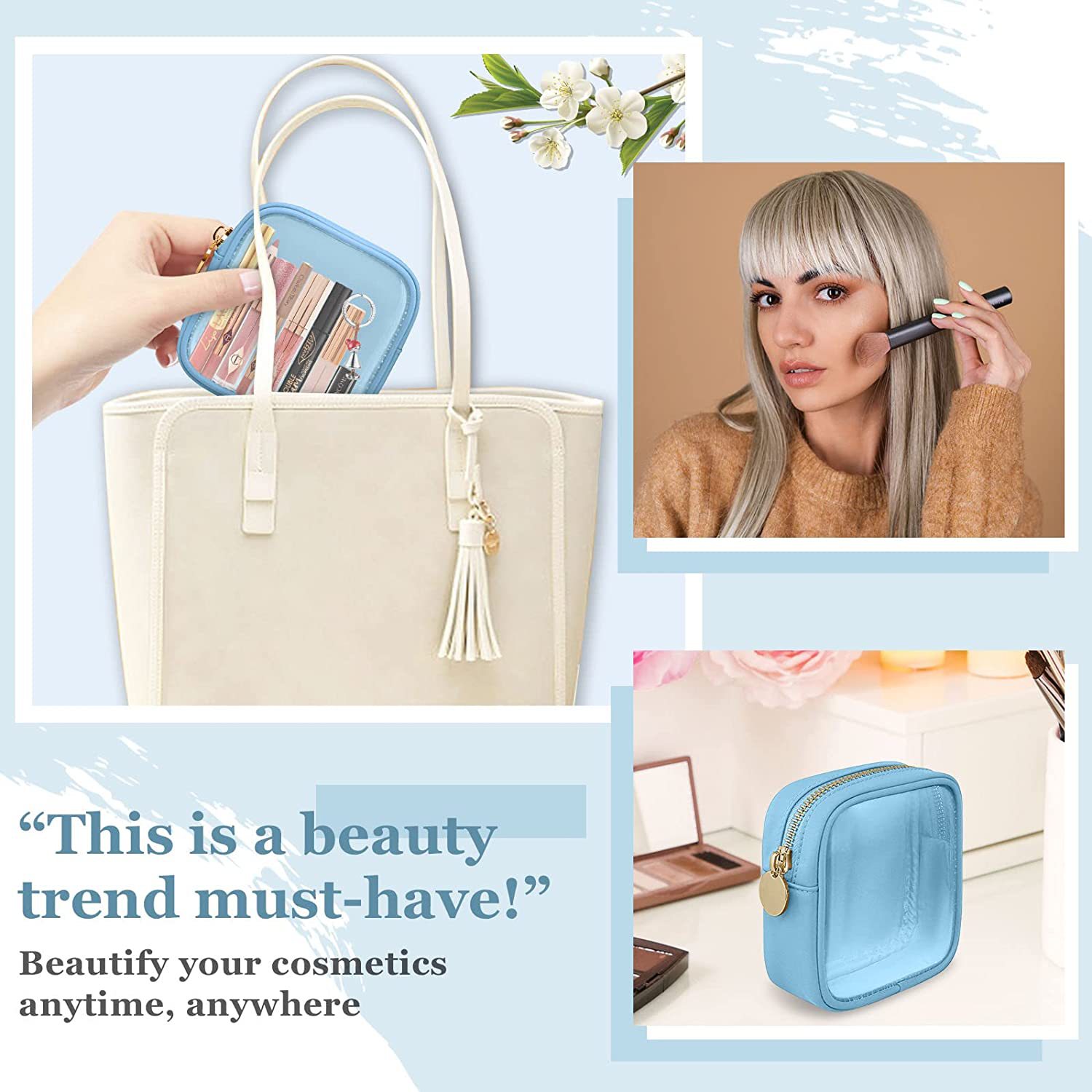 Cross-Border New Nylon Cosmetic Bag Women's Cosmetic Storage Bag Pvc Transparent Waterproof Travel Toiletry Bag Factory Wholesale