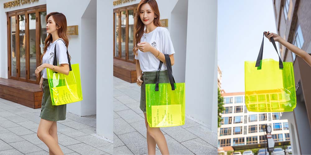 Shenzhen Factory Spot Yellow Frosted Pvc Handbag Tpu Bag Eva Laser Film Canvas Bag Frosted Handbag