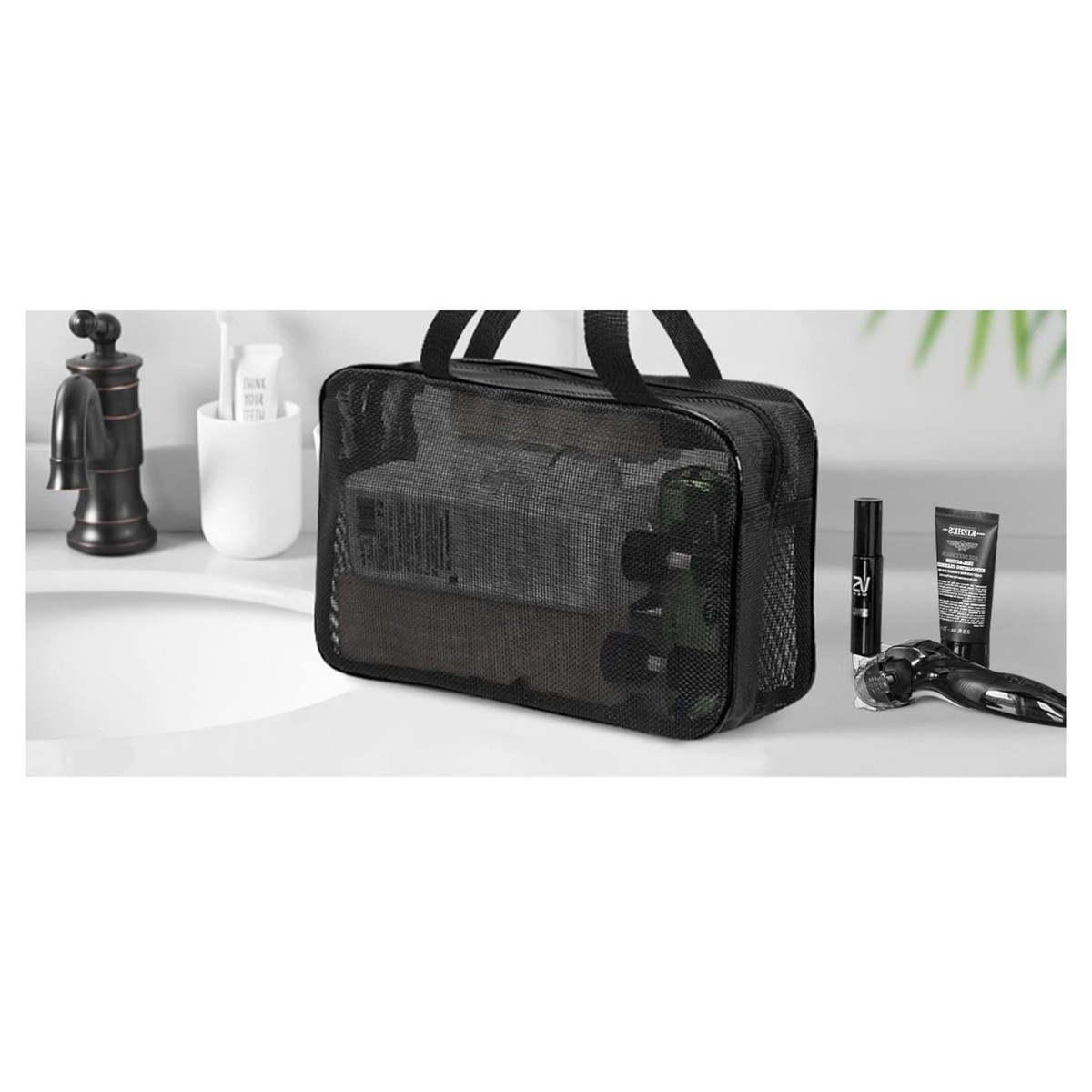 Mesh Shower Storage Basket, Black Bag, Portable Accessory Storage Tote Bag, Waterproof Oxford Cloth