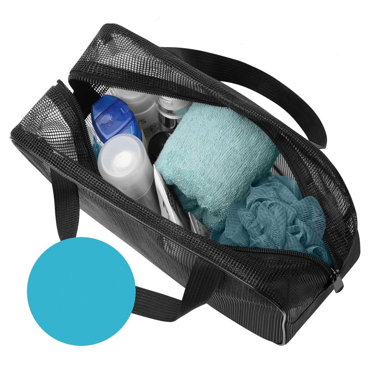 Mesh Shower Storage Basket, Black Bag, Portable Accessory Storage Tote Bag, Waterproof Oxford Cloth