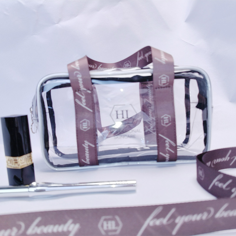 Cross-Border Transparent Pvc Travel Portable Makeup Storage Bag, Trendy and Fashionable Lettered Large-Capacity Women's Makeup Bag