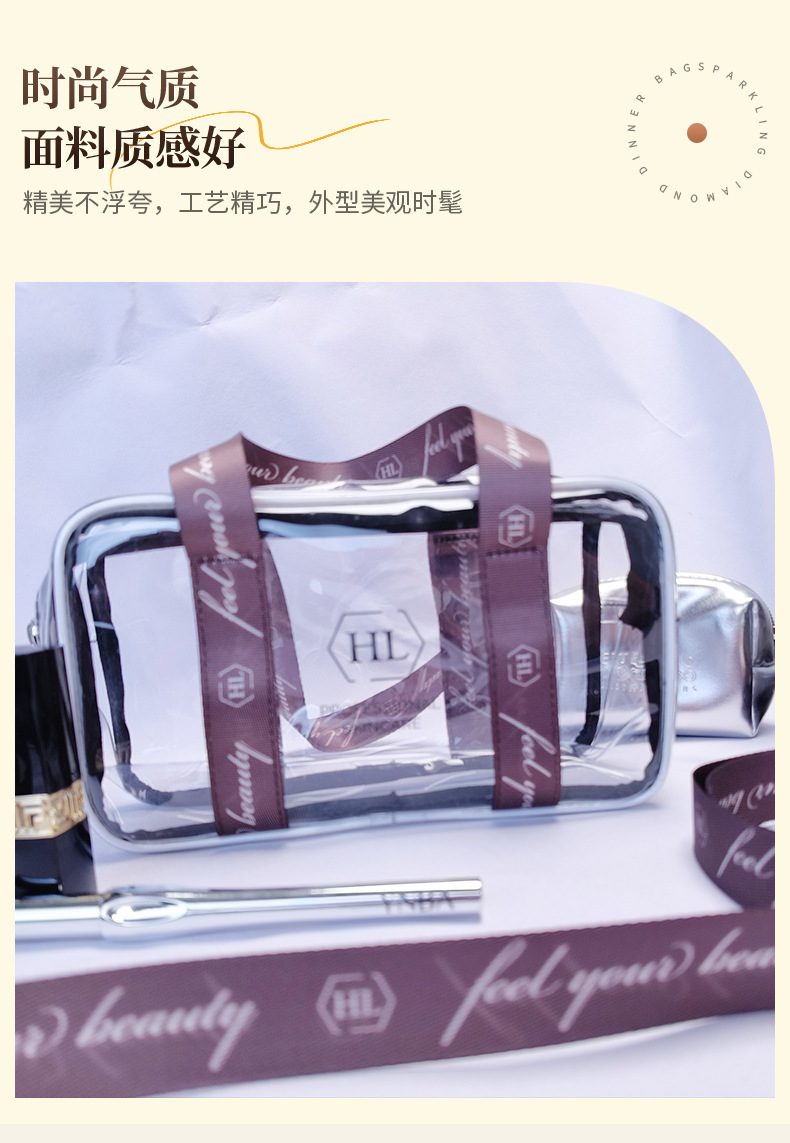 Cross-Border Transparent Pvc Travel Portable Makeup Storage Bag, Trendy and Fashionable Lettered Large-Capacity Women's Makeup Bag