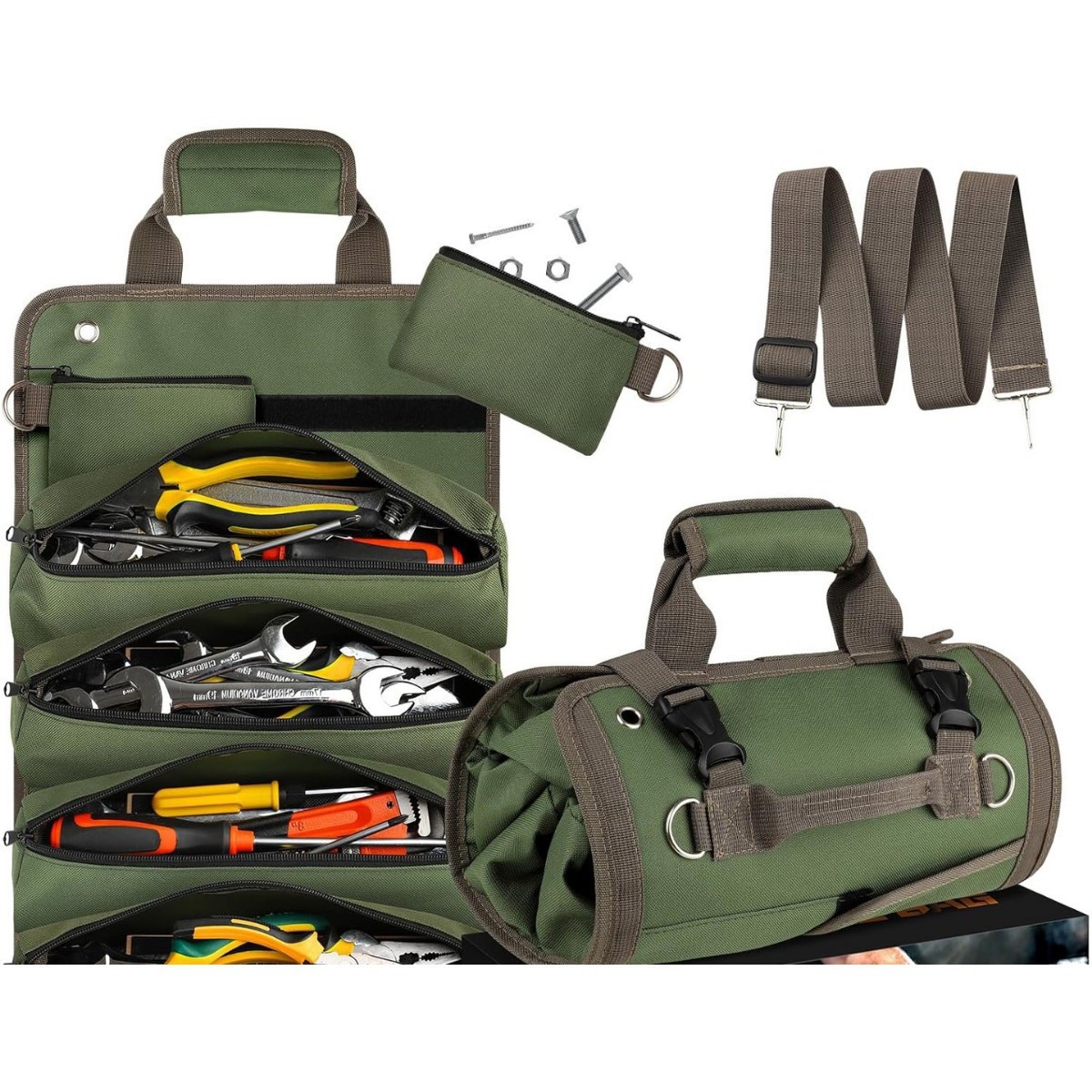 Thickened Canvas, Sturdy and Durable, Multifunctional, Portable, Foldable, Rollable, Large-Capacity Tool Storage Bag