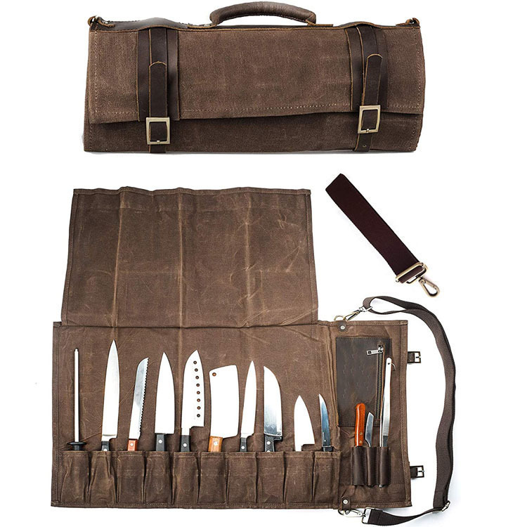 New Canvas Chef Knife Bag, Outdoor Portable Shoulder Tool Storage Bag, Waterproof and Wear-Resistant Kitchen Knife Bag