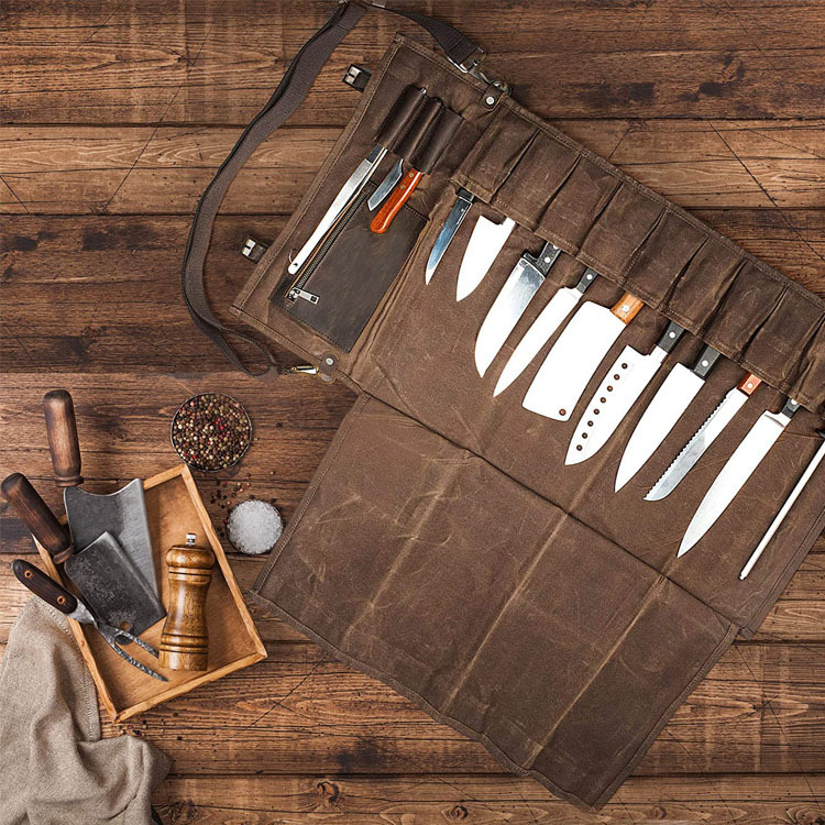 New Canvas Chef Knife Bag, Outdoor Portable Shoulder Tool Storage Bag, Waterproof and Wear-Resistant Kitchen Knife Bag