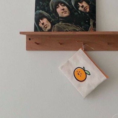 Korean Ins Simple Orange Coin Purse Cute Girly Heart Student Canvas Hand Cosmetic Bag Portable Storage Bag