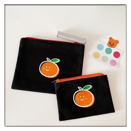 Korean Ins Simple Orange Coin Purse Cute Girly Heart Student Canvas Hand Cosmetic Bag Portable Storage Bag