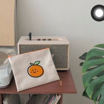 Korean Ins Simple Orange Coin Purse Cute Girly Heart Student Canvas Hand Cosmetic Bag Portable Storage Bag