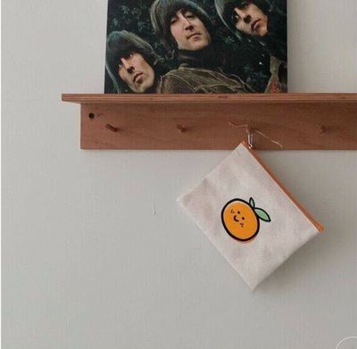 Korean Ins Simple Orange Coin Purse Cute Girly Heart Student Canvas Hand Cosmetic Bag Portable Storage Bag