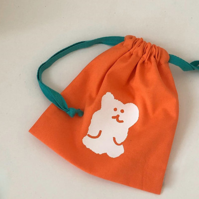 Korean Ins Simple Orange Coin Purse Cute Girly Heart Student Canvas Hand Cosmetic Bag Portable Storage Bag