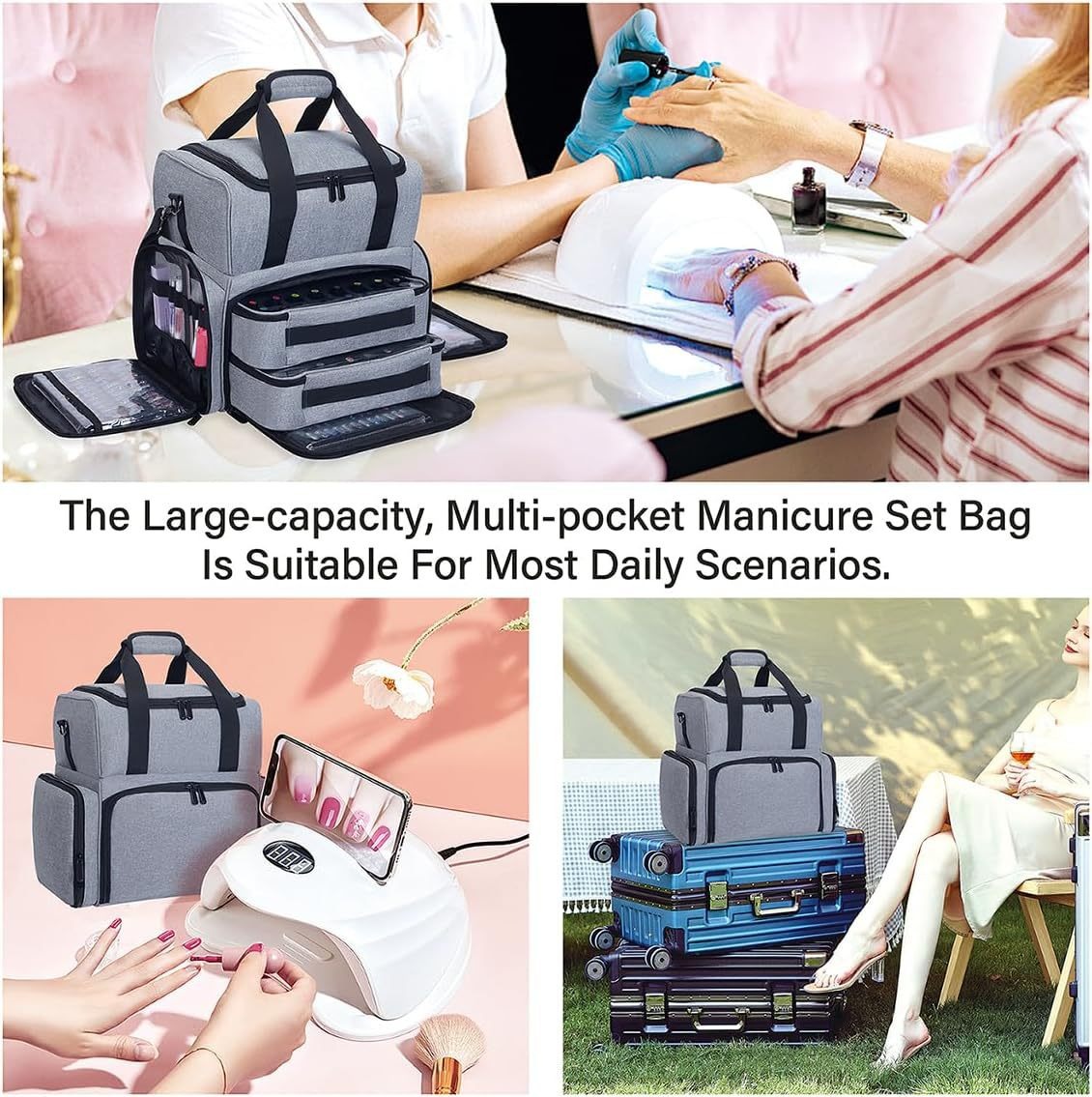 Cross-Border Large-Capacity Storage Thickened Makeup and Toiletry Bag, Portable Manicure Tool Handbag, Crossbody Shoulder Bag