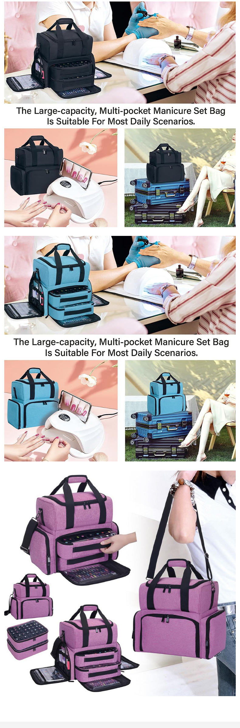 Cross-Border Large-Capacity Storage Thickened Makeup and Toiletry Bag, Portable Manicure Tool Handbag, Crossbody Shoulder Bag