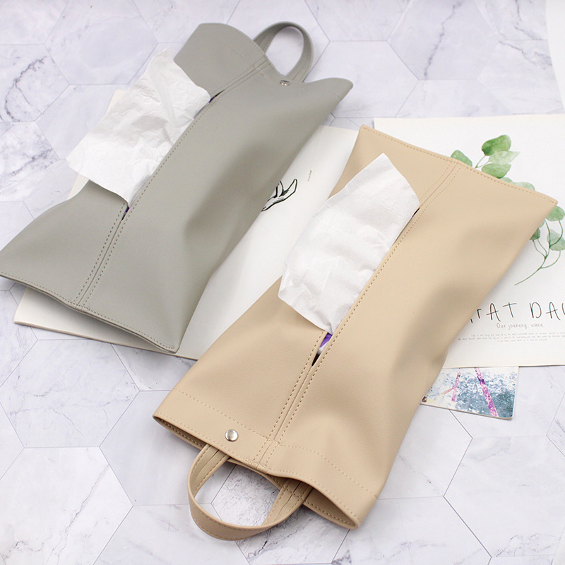 Car Tissue Bag, Convenient Hanging Tissue Holder, Pu Leather Household Waterproof Tissue Box, Car-Mounted Tissue Box