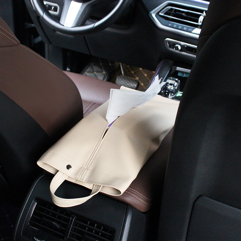 Car Tissue Bag, Convenient Hanging Tissue Holder, Pu Leather Household Waterproof Tissue Box, Car-Mounted Tissue Box