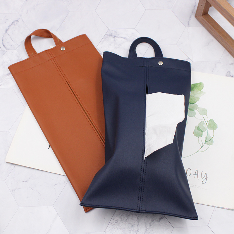 Car Tissue Bag, Convenient Hanging Tissue Holder, Pu Leather Household Waterproof Tissue Box, Car-Mounted Tissue Box