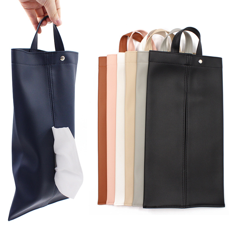 Car Tissue Bag, Convenient Hanging Tissue Holder, Pu Leather Household Waterproof Tissue Box, Car-Mounted Tissue Box