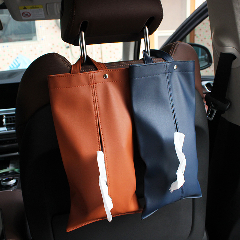 Car Tissue Bag, Convenient Hanging Tissue Holder, Pu Leather Household Waterproof Tissue Box, Car-Mounted Tissue Box