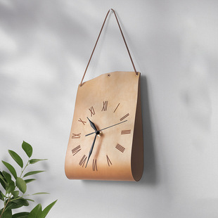 Nordic Style Leather Wall Clock Literary Retro Living Room Wall Clock Leisure B&B Wall Clock Ornaments Cafe Decorative Wall Clock