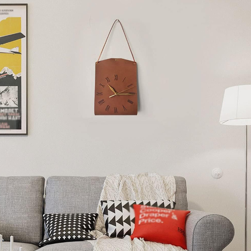 Nordic Style Leather Wall Clock Literary Retro Living Room Wall Clock Leisure B&B Wall Clock Ornaments Cafe Decorative Wall Clock