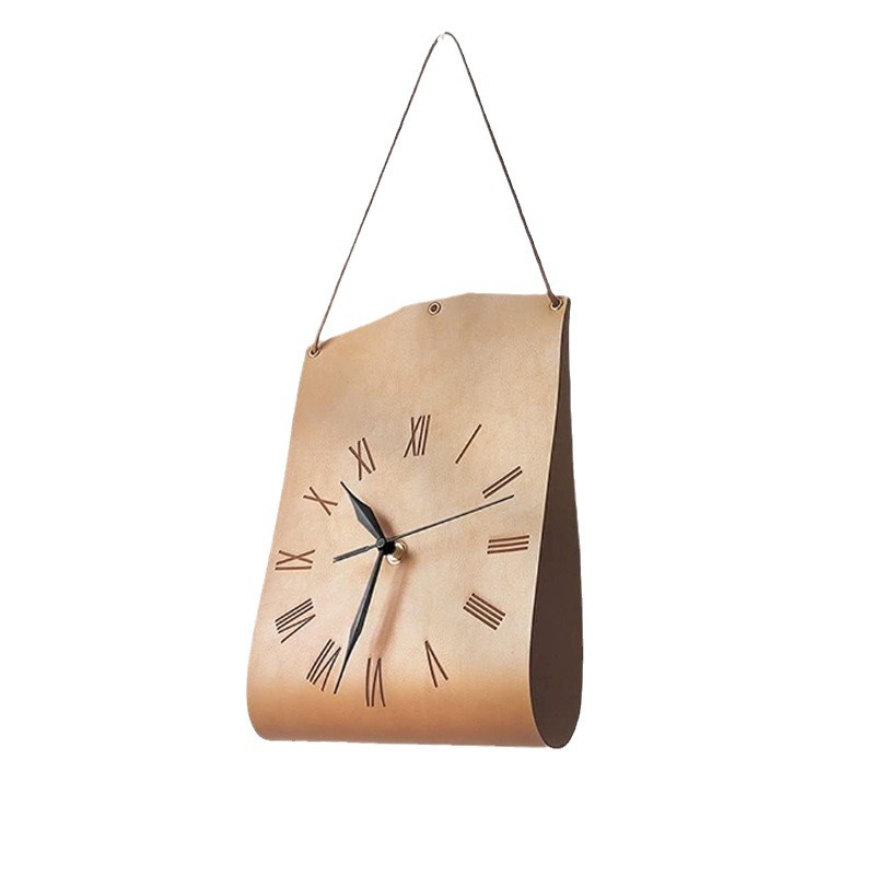 Nordic Style Leather Wall Clock Literary Retro Living Room Wall Clock Leisure B&B Wall Clock Ornaments Cafe Decorative Wall Clock