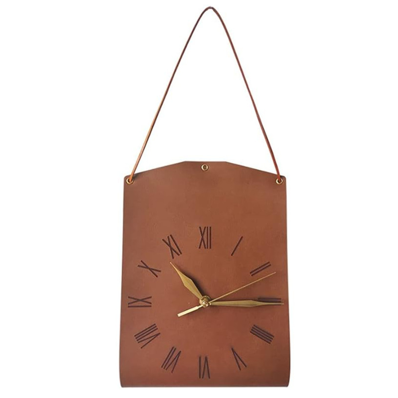 Nordic Style Leather Wall Clock Literary Retro Living Room Wall Clock Leisure B&B Wall Clock Ornaments Cafe Decorative Wall Clock
