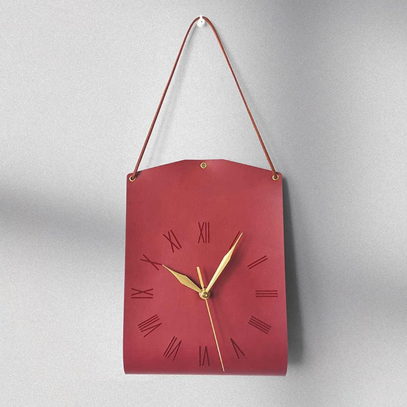 Nordic Style Leather Wall Clock Literary Retro Living Room Wall Clock Leisure B&B Wall Clock Ornaments Cafe Decorative Wall Clock