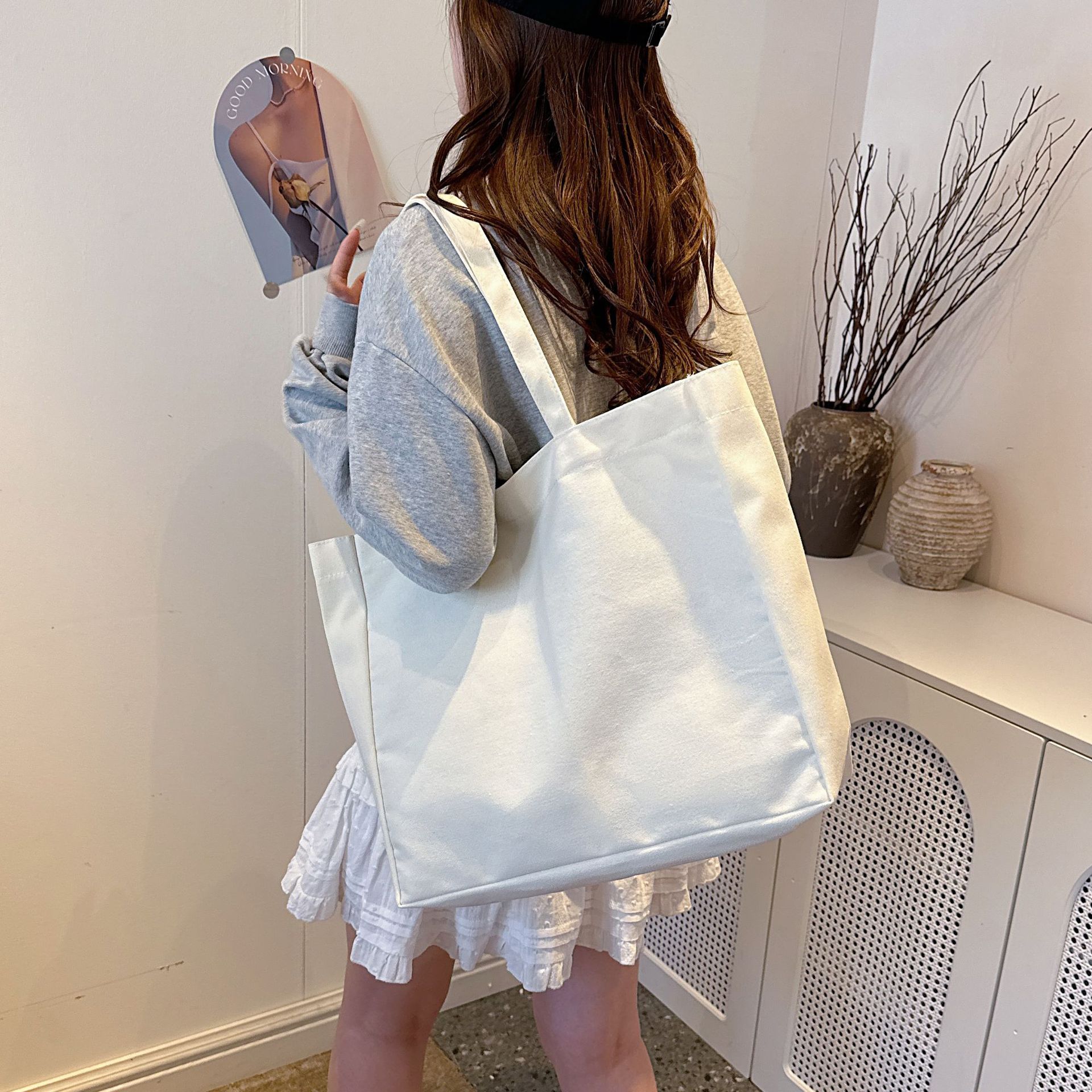 In-Stock Fast Delivery Korean Version Ins Large Capacity Single Shoulder Student Canvas Bag Shopping Bag Gift Bag One Piece Sample Free Shipping