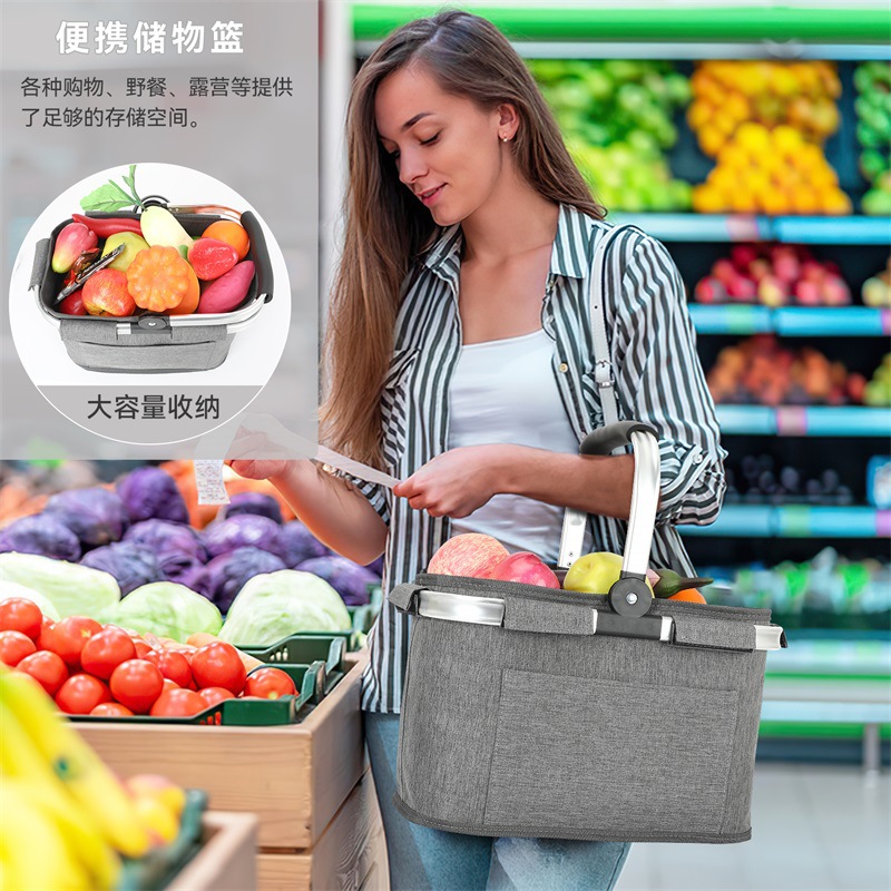 Cross-Border Hot Selling Foldable Insulated Portable Picnic Bag Outdoor Camping Picnic Portable Lunch Basket Insulated Bag