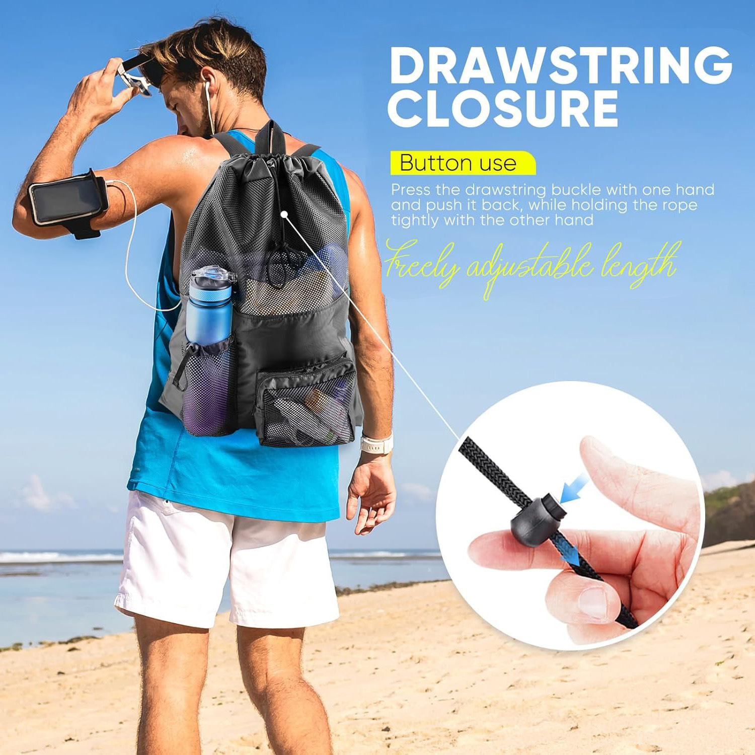 Cross-Border Car Waterproof Mesh Drawstring Bag Waterproof Shoulder Beach Bag Large Capacity Toy Mesh Swimming Bag