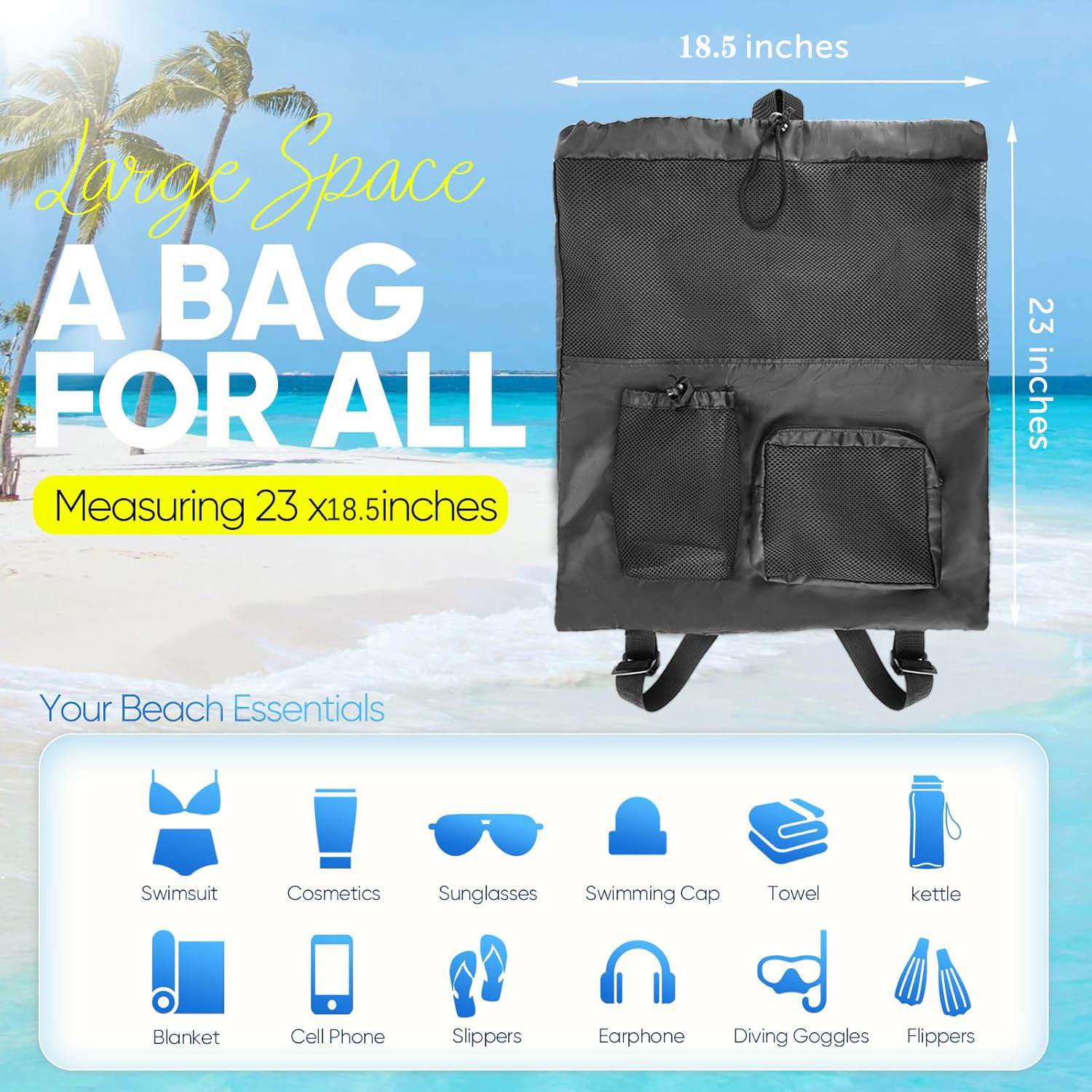 Cross-Border Car Waterproof Mesh Drawstring Bag Waterproof Shoulder Beach Bag Large Capacity Toy Mesh Swimming Bag