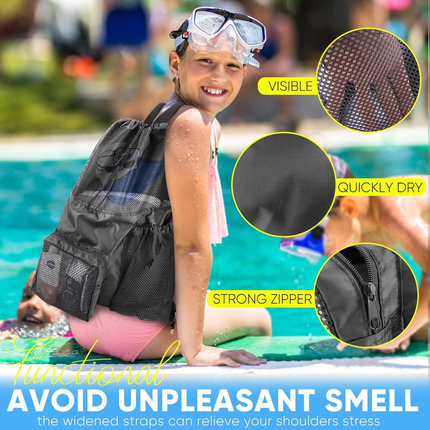 Cross-Border Car Waterproof Mesh Drawstring Bag Waterproof Shoulder Beach Bag Large Capacity Toy Mesh Swimming Bag