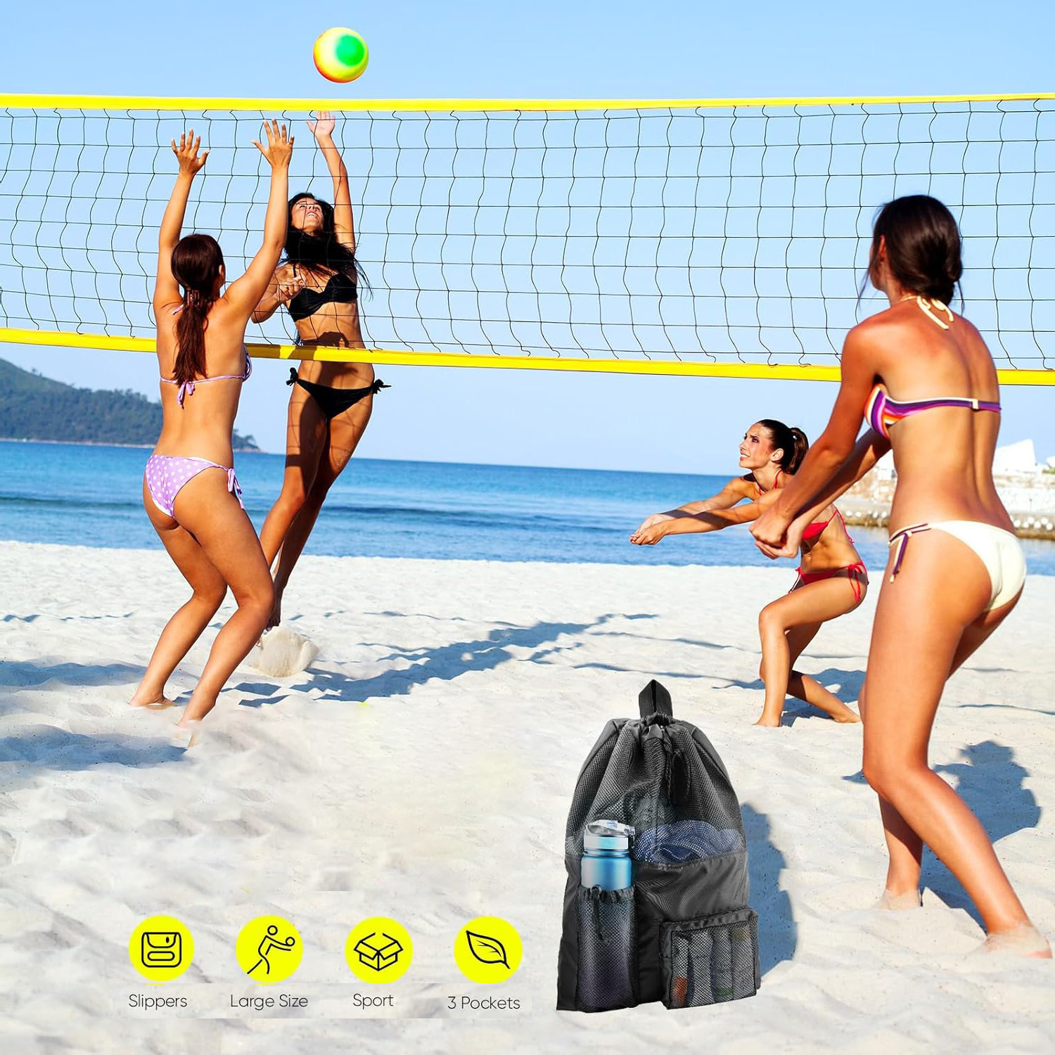 Cross-Border Car Waterproof Mesh Drawstring Bag Waterproof Shoulder Beach Bag Large Capacity Toy Mesh Swimming Bag