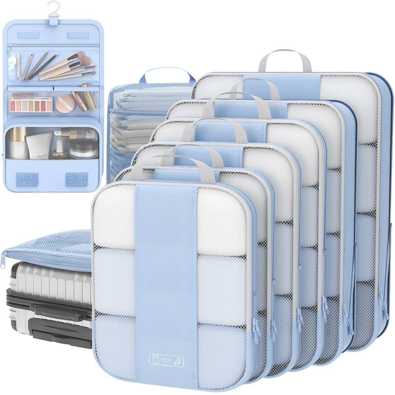 Storage Bag Set of Ten Pieces, Suitcase Organizer Set, Travel Clothes, Shoes, Underwear, Toiletries, Mesh Bags