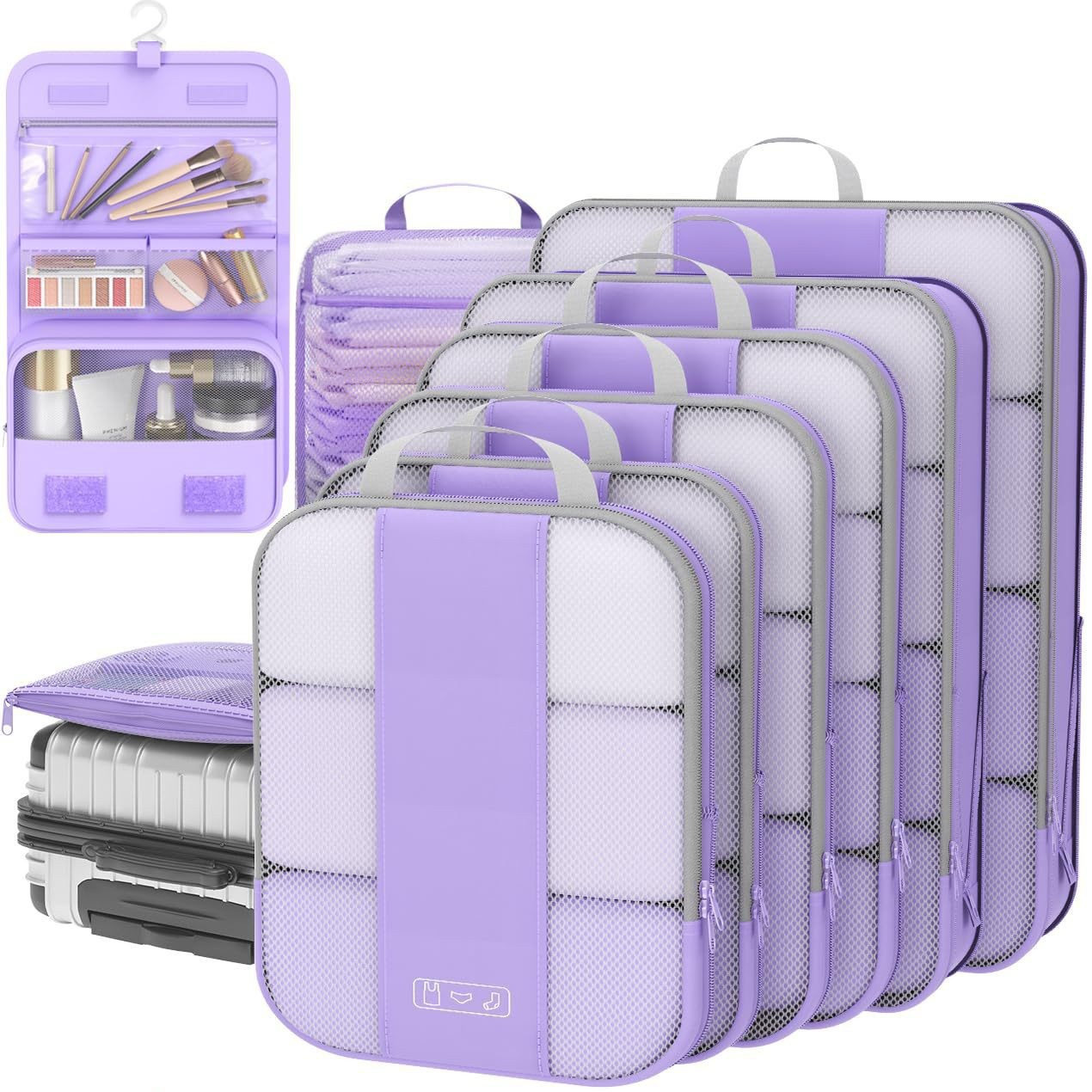 Storage Bag Set of Ten Pieces, Suitcase Organizer Set, Travel Clothes, Shoes, Underwear, Toiletries, Mesh Bags