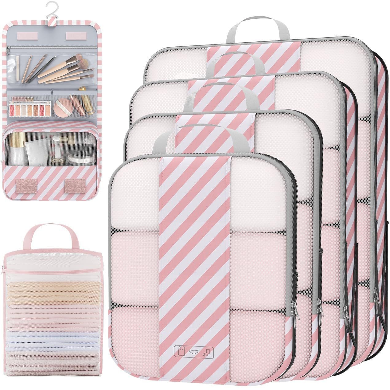 Storage Bag Set of Ten Pieces, Suitcase Organizer Set, Travel Clothes, Shoes, Underwear, Toiletries, Mesh Bags