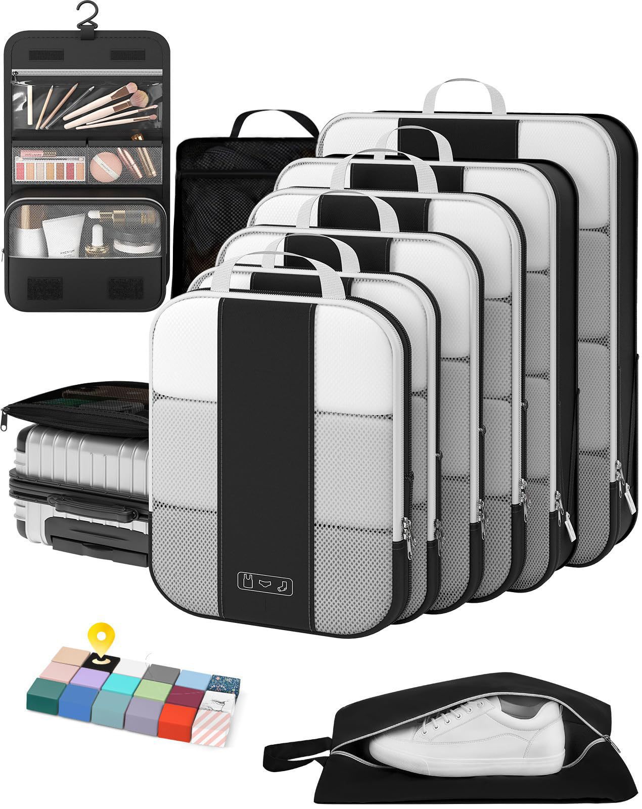 Storage Bag Set of Ten Pieces, Suitcase Organizer Set, Travel Clothes, Shoes, Underwear, Toiletries, Mesh Bags