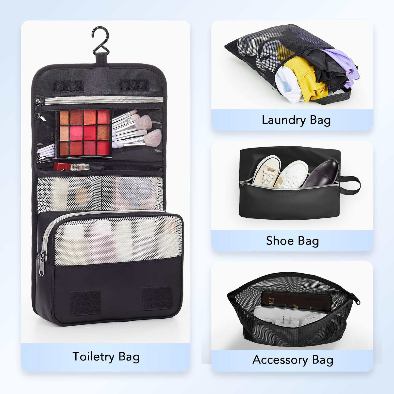 Storage Bag Set of Ten Pieces, Suitcase Organizer Set, Travel Clothes, Shoes, Underwear, Toiletries, Mesh Bags