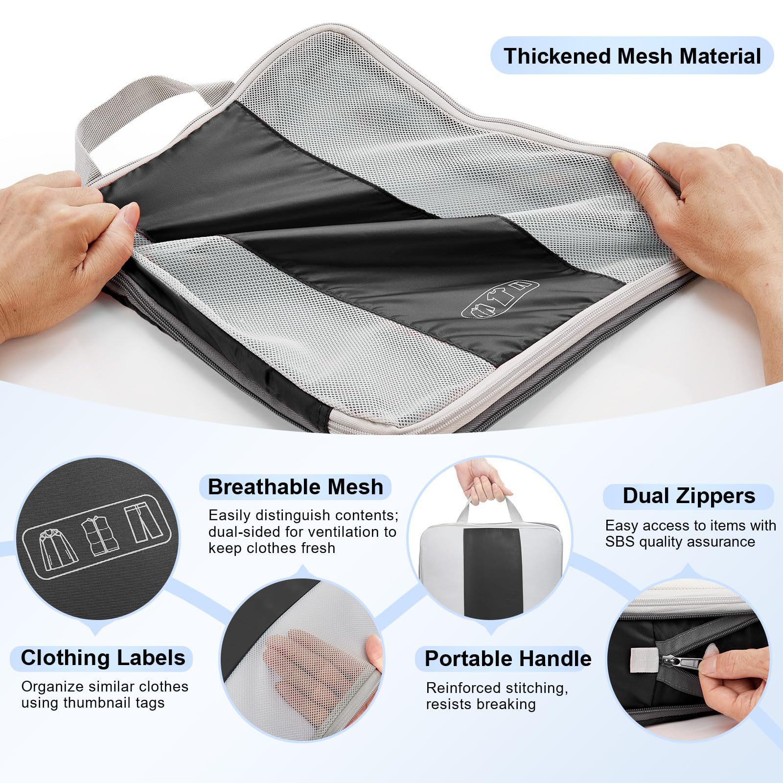 Storage Bag Set of Ten Pieces, Suitcase Organizer Set, Travel Clothes, Shoes, Underwear, Toiletries, Mesh Bags