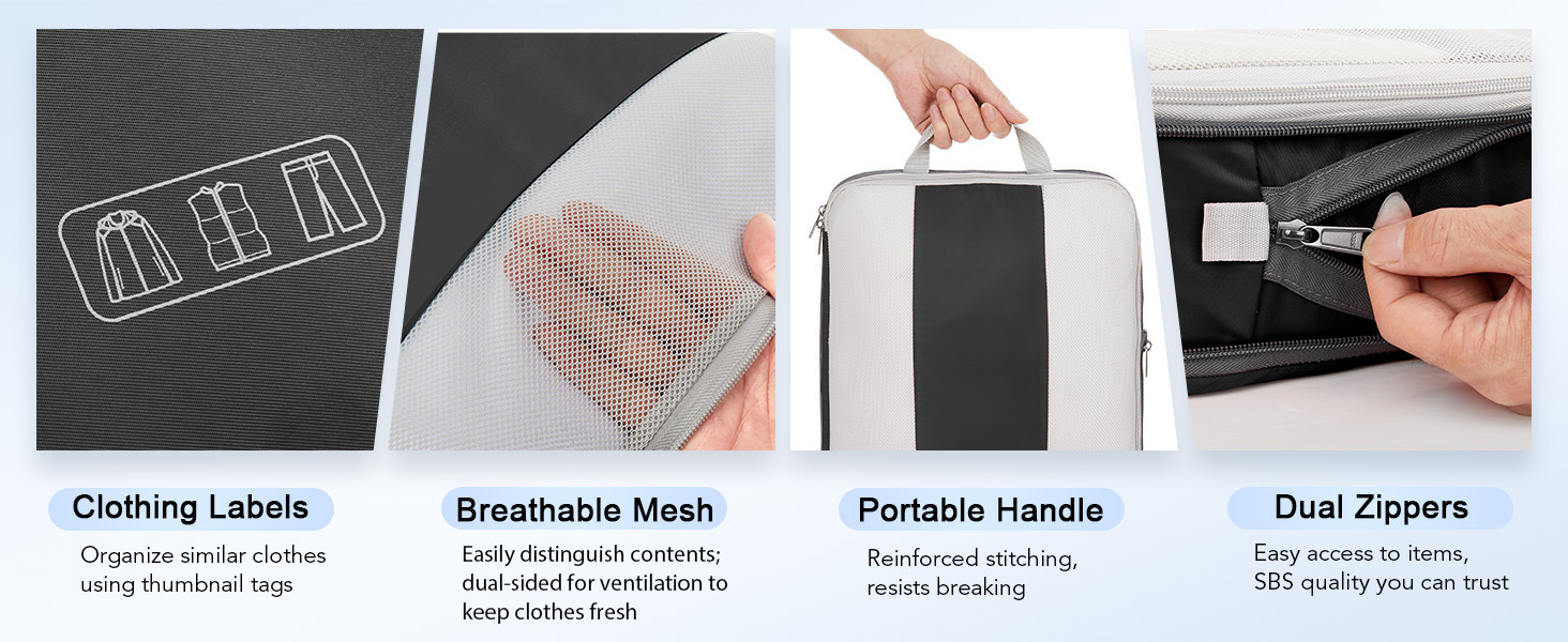 Storage Bag Set of Ten Pieces, Suitcase Organizer Set, Travel Clothes, Shoes, Underwear, Toiletries, Mesh Bags