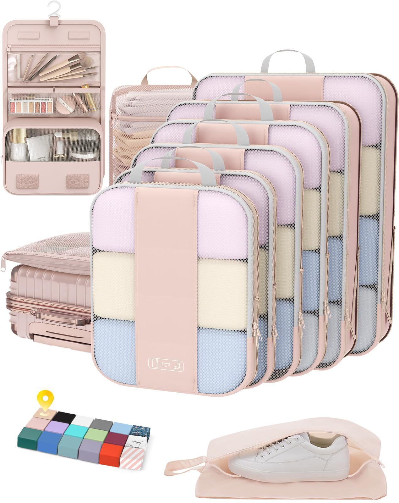 Storage Bag Set of Ten Pieces, Suitcase Organizer Set, Travel Clothes, Shoes, Underwear, Toiletries, Mesh Bags