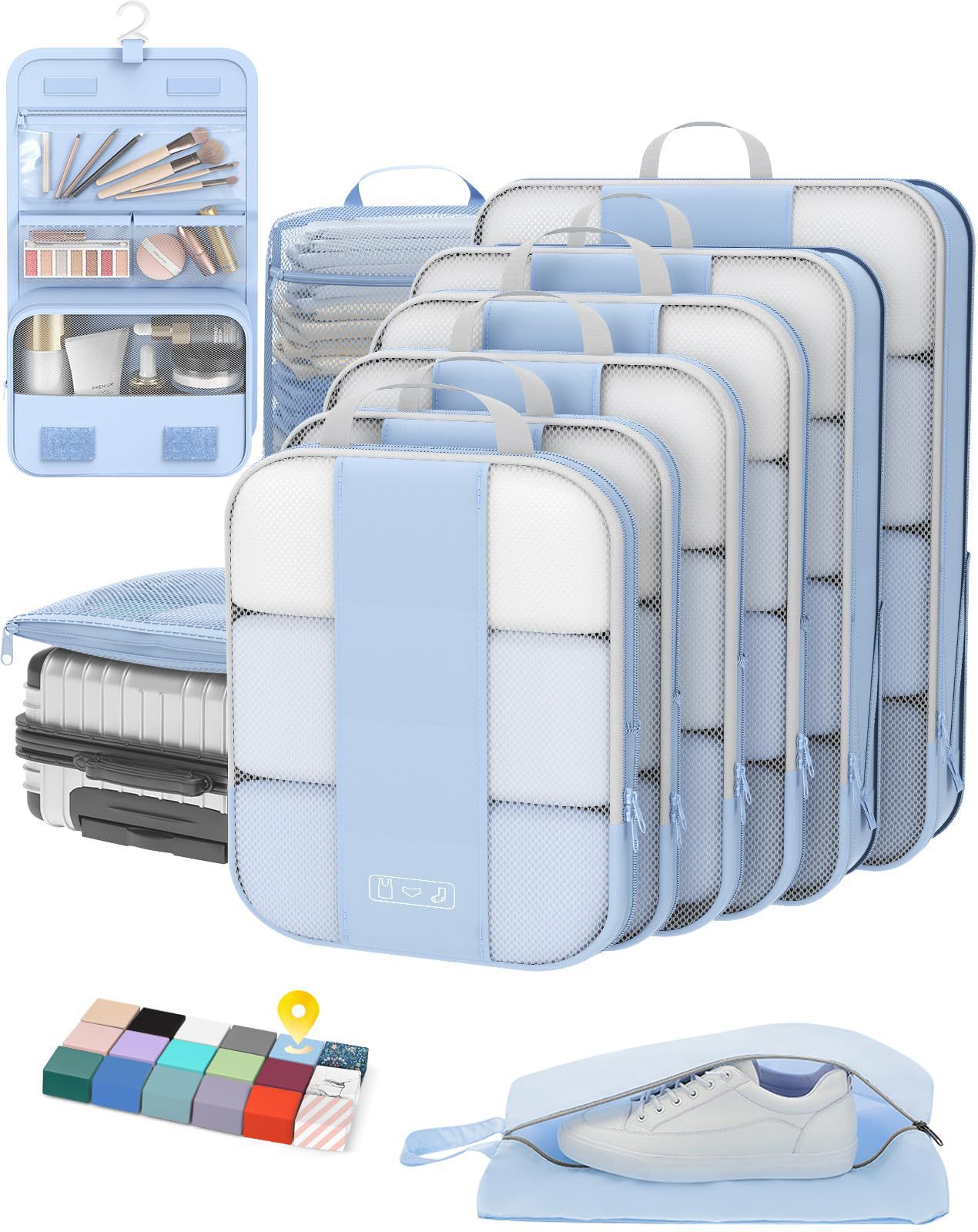 Storage Bag Set of Ten Pieces, Suitcase Organizer Set, Travel Clothes, Shoes, Underwear, Toiletries, Mesh Bags