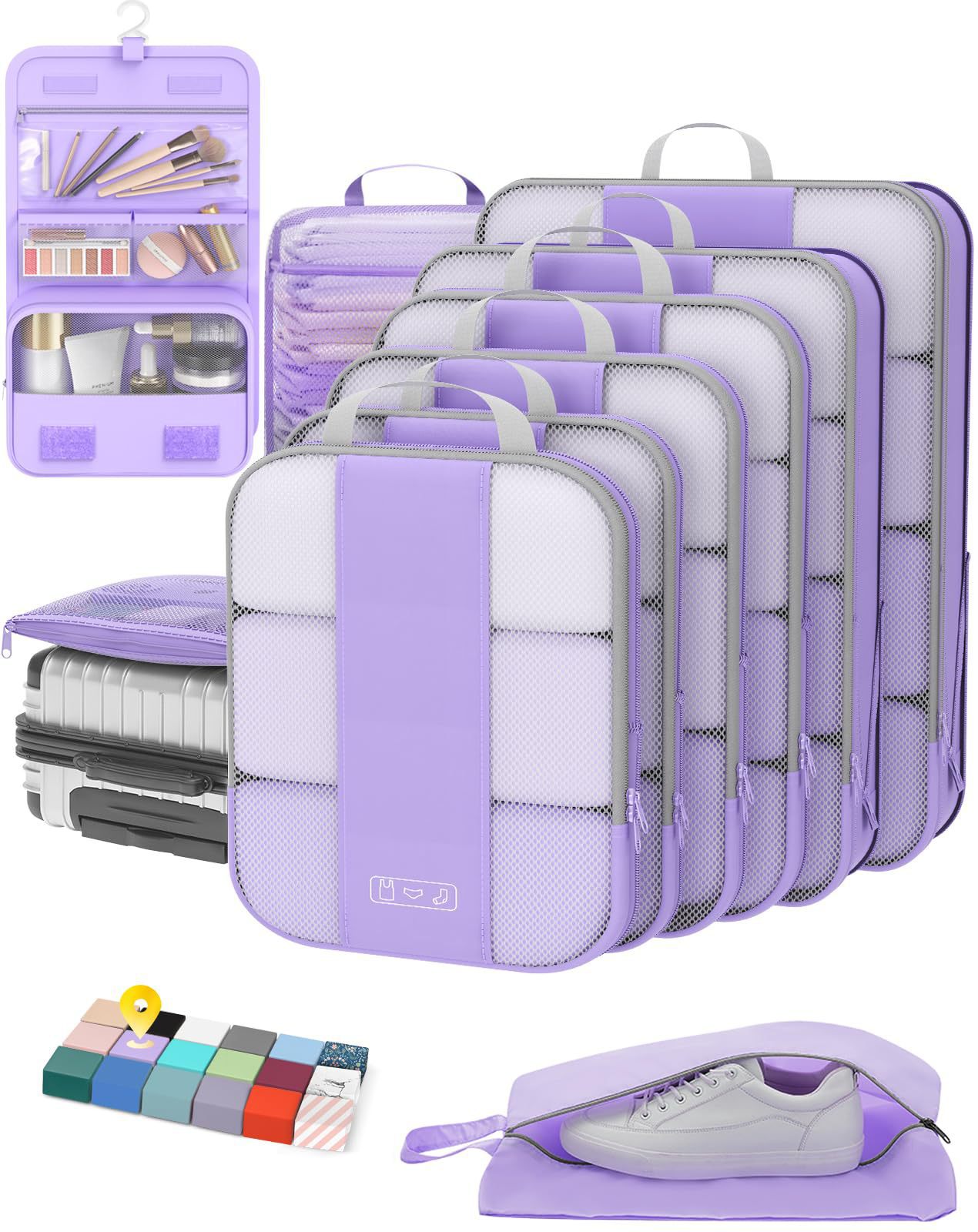 Storage Bag Set of Ten Pieces, Suitcase Organizer Set, Travel Clothes, Shoes, Underwear, Toiletries, Mesh Bags