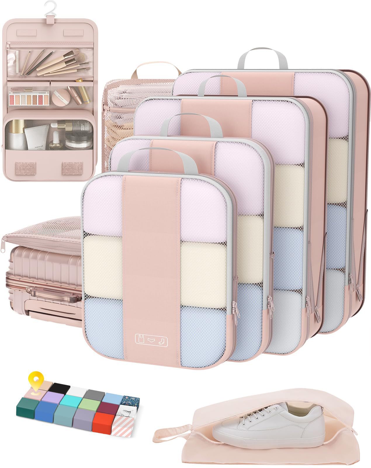 Storage Bag Set of Ten Pieces, Suitcase Organizer Set, Travel Clothes, Shoes, Underwear, Toiletries, Mesh Bags