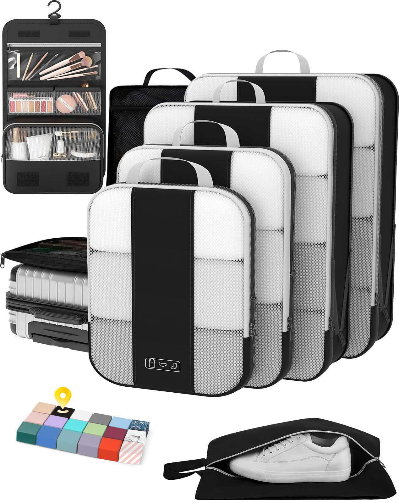 Storage Bag Set of Ten Pieces, Suitcase Organizer Set, Travel Clothes, Shoes, Underwear, Toiletries, Mesh Bags