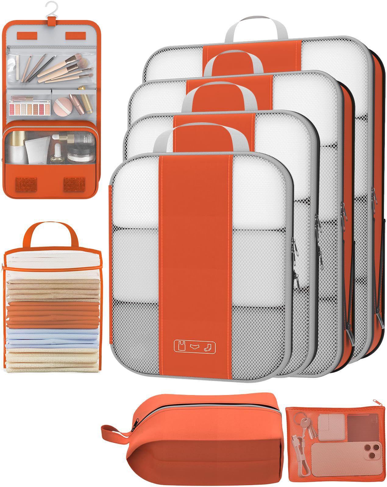 Storage Bag Set of Ten Pieces, Suitcase Organizer Set, Travel Clothes, Shoes, Underwear, Toiletries, Mesh Bags