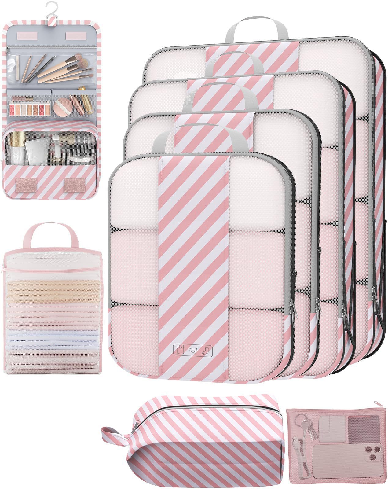 Storage Bag Set of Ten Pieces, Suitcase Organizer Set, Travel Clothes, Shoes, Underwear, Toiletries, Mesh Bags