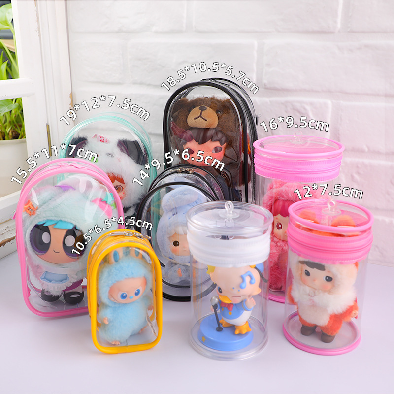 Labubu Canned Baby Walking Bag 12Cm16Cm Plush Doll Barrel Bag Transparent Thickeneded Pvc Storage Doll Bag