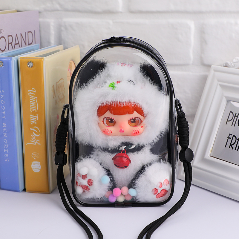 20cm Cotton Doll Walking Bag Transparent Pvc Storage Dustproof Protective Cover Single Shoulder Strap Winter Movement Doll Bag